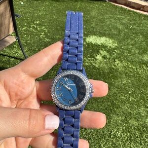 Geneva ladies Nave Blue rubber band watch jeweled bezel